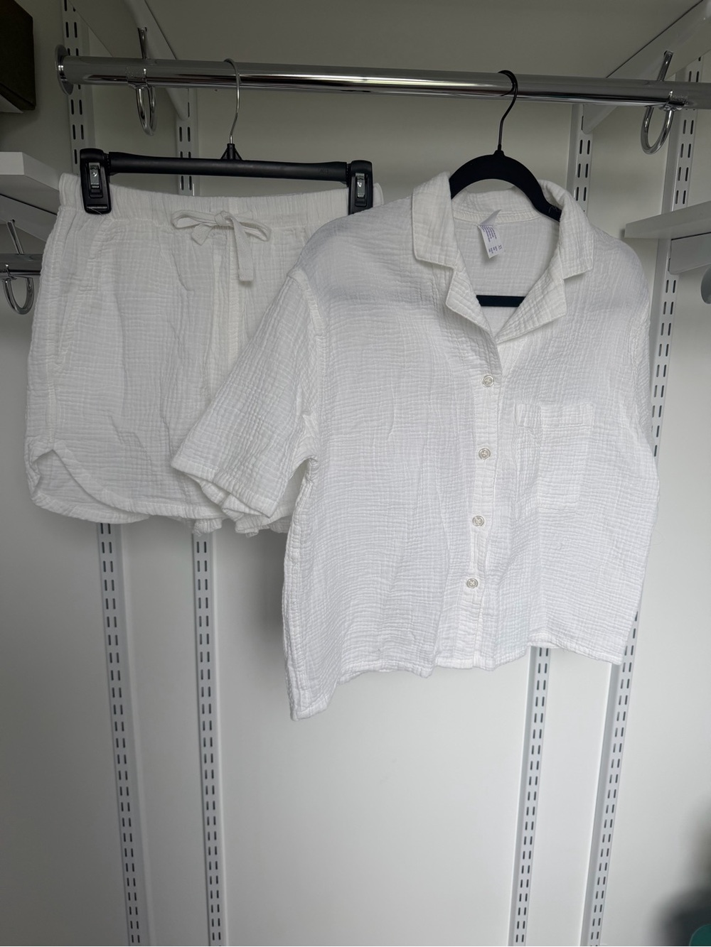 NWOT White linen Pajama Set Short Sleeve Shirt & Shorts